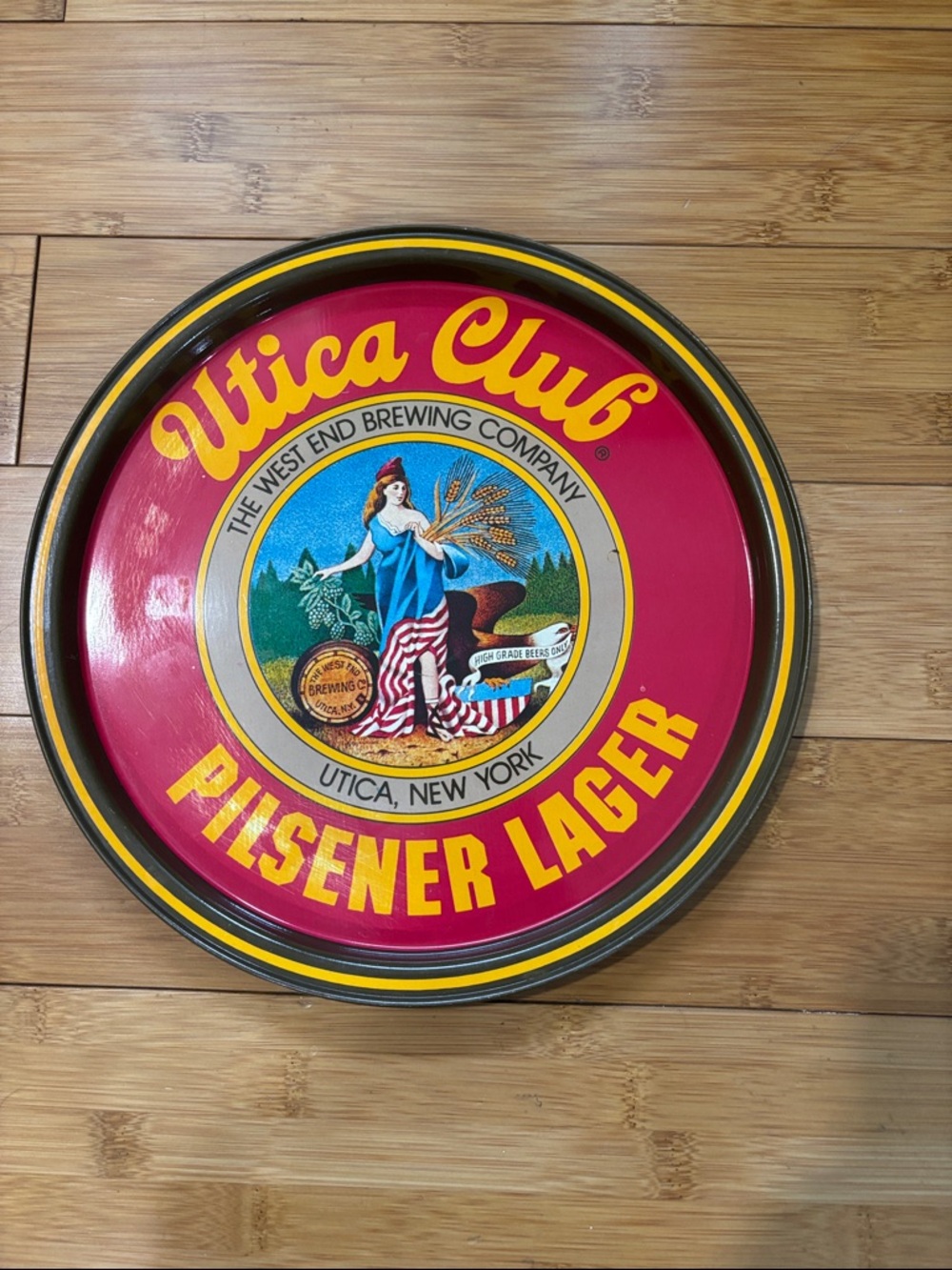 Vintage Utica Club Pilsener Lager Metal Serving Tray - Red